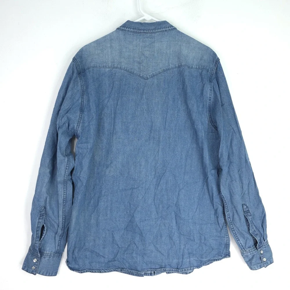 Levi's Denim Chambray Men's XL Western‎ Pearl Snap Shirt Faded Distressed L/S